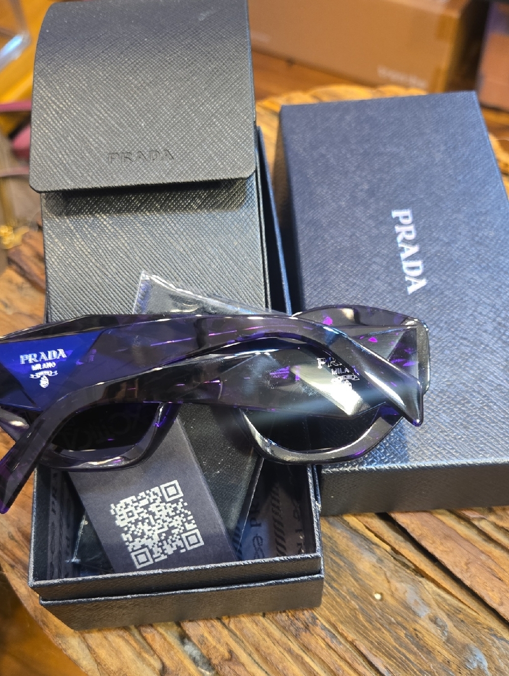 199 NWT - Prada PR 07YS 05V5S0 Cat Eye Acetate Abstract Purple Sunglasses - Picture 2 of 10